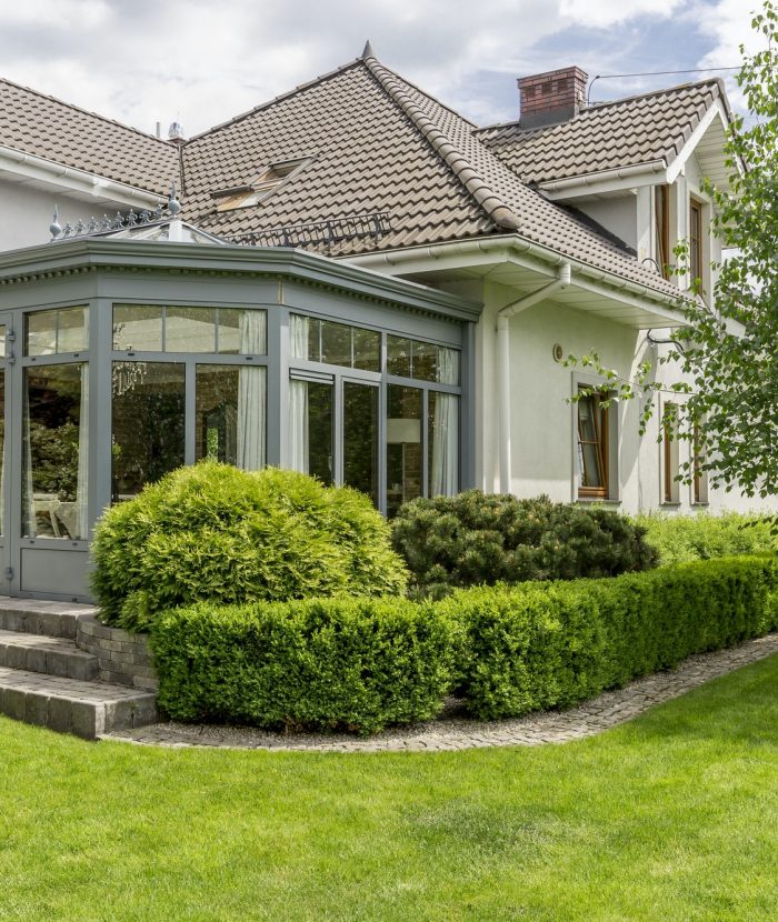 Modern house with glazed arbor